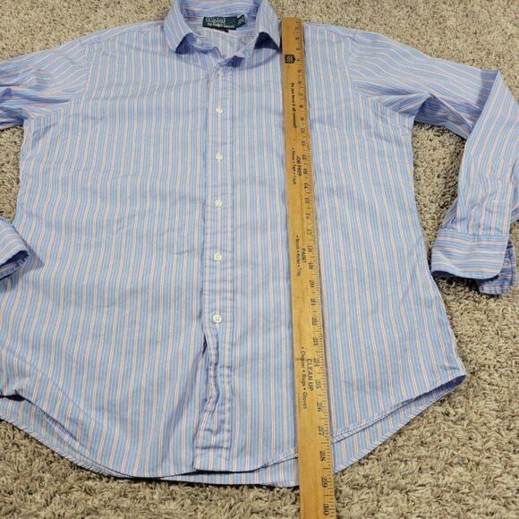 Polo Ralph Lauren Shirt Mens 16 34/35 Blue Orange Long Sleeve Estate Stripe FLAW - Picture 4 of 8